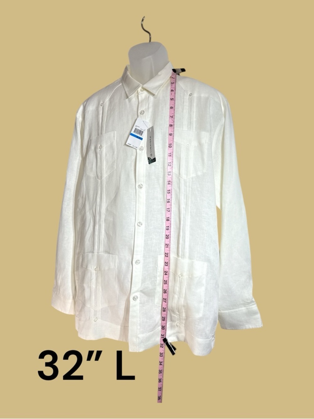Cubavera NWT Guayabera 100% Linen Cream Long Sleeve Button Down XL - Picture 2 of 10